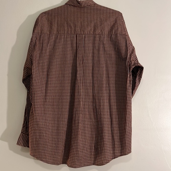 VGUC burgundy, cream, black plaid Haggar button down shirt size XL - Picture 2 of 6
